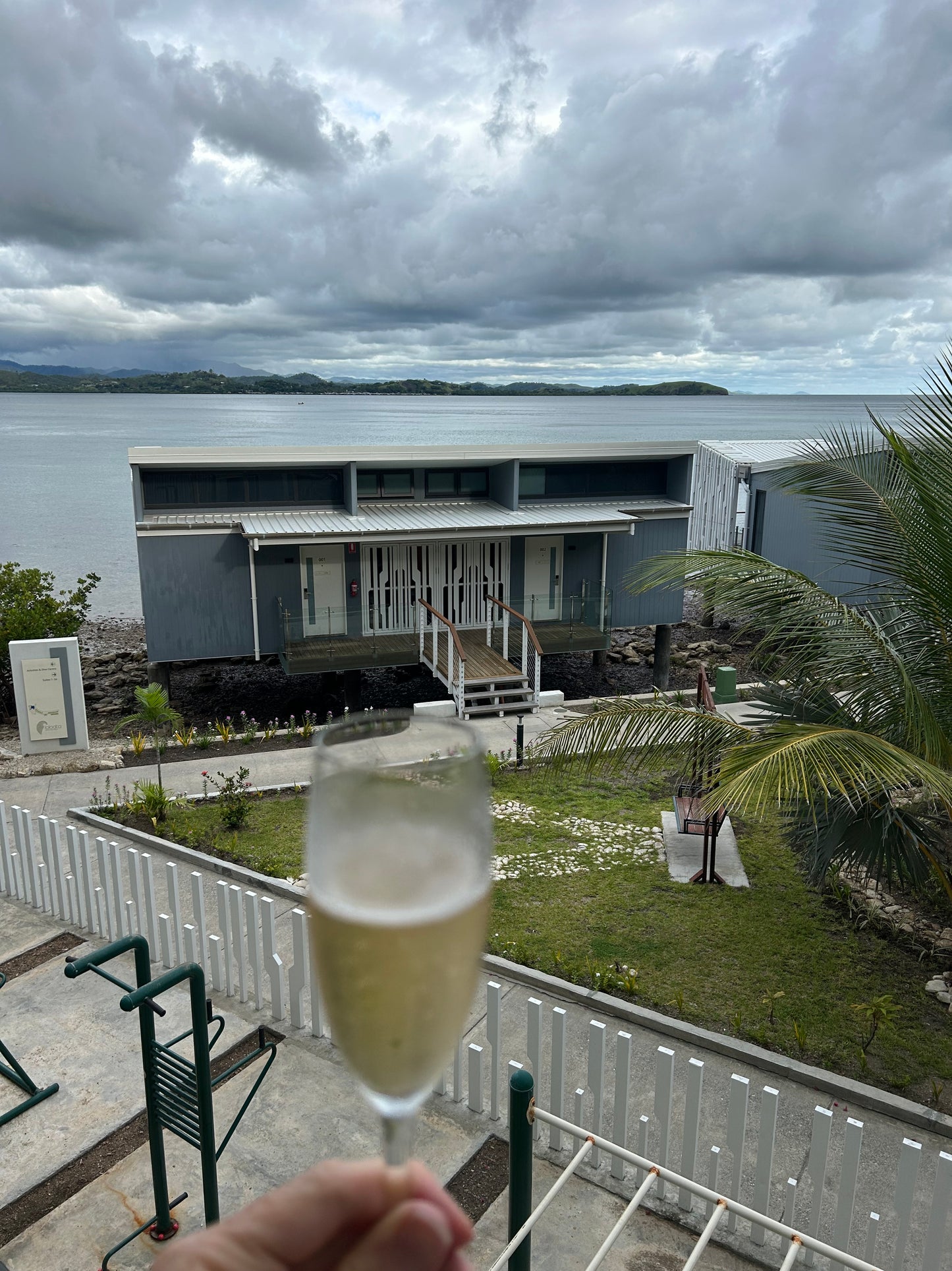 Loloata Resort champaign overlooking ocean and mainland PNG