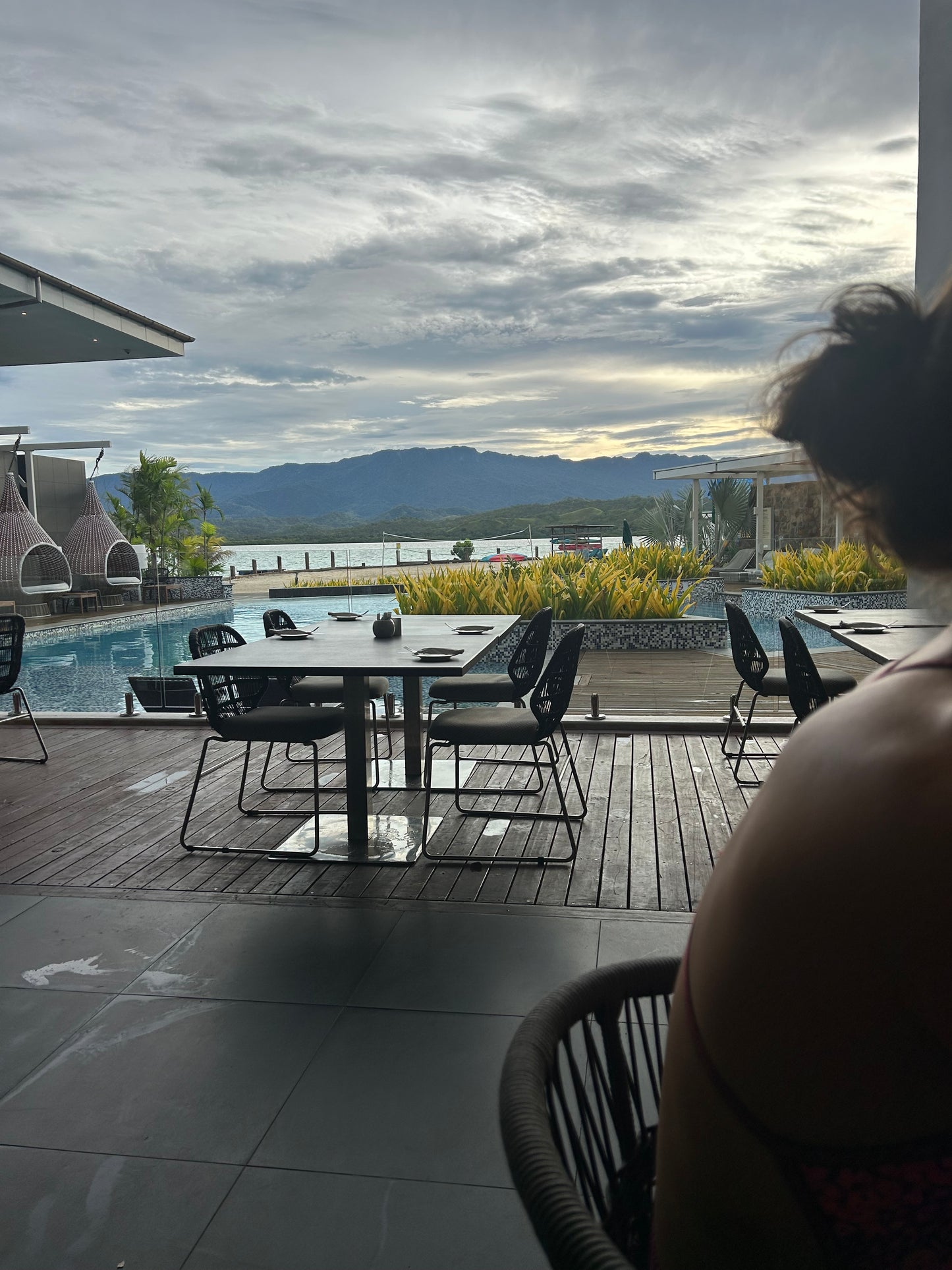 Loloata Resort looking from the restaurant over the pool