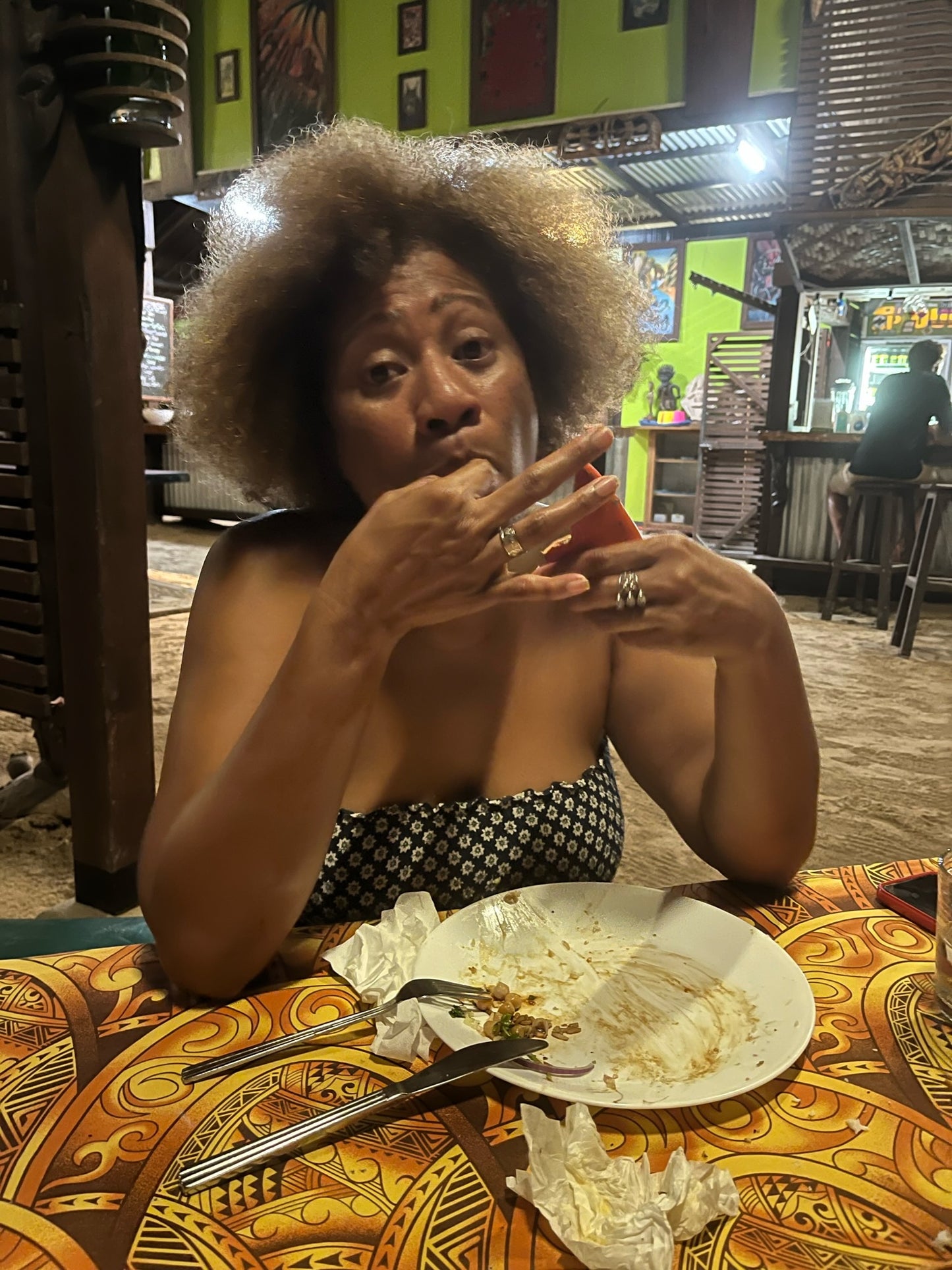Nusa Island Erue eating dinner
