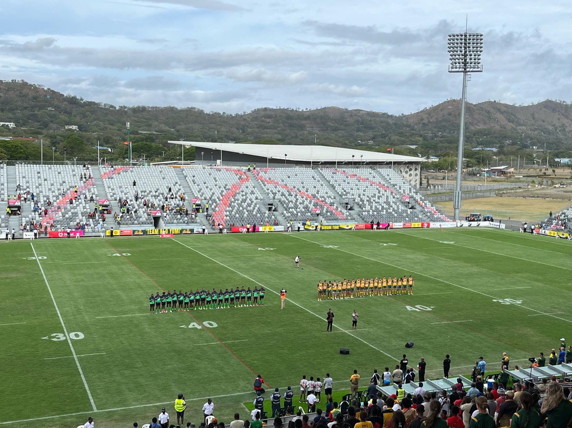 PMs 13 PNGDF vs ADF rugby league teams singing national anthem