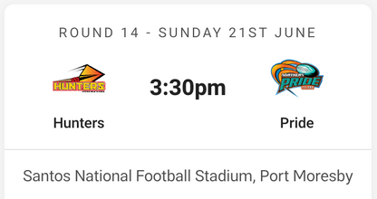 PNG Hunters vs Northern Pride - Round 14 Sunday 21st of June 2026 in Port Moresby