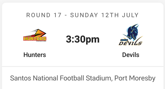 PNG Hunters vs Norths Devils - Round 17 Sunday 12th of July 2026 in Port Moresby