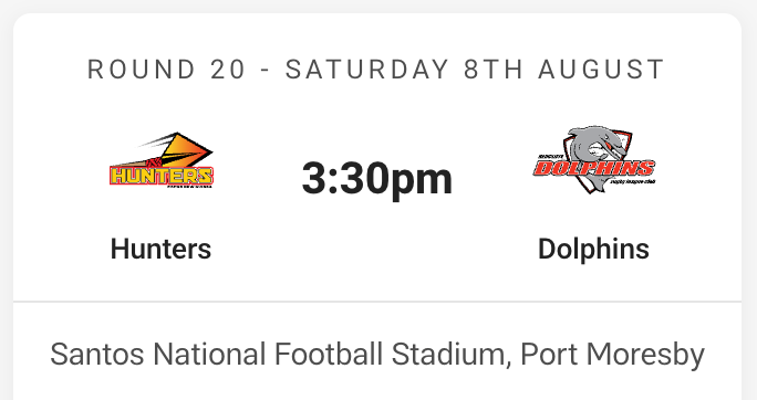 PNG Hunters vs Redcliffe Dolphins Devils - Round 20 Saturday 8th of August 2026 in Port Moresby