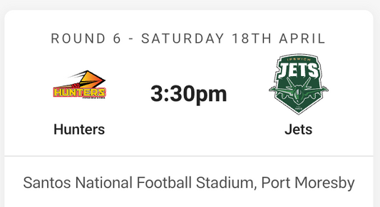 PNG Hunters vs Ipswich Jets - Round 6 Saturday 18th of April 2026 in Port Moresby